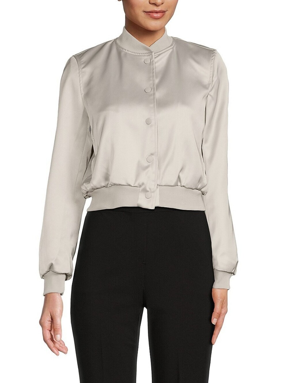 TRUTH by REPUBLIC Satin Cropped Shirt Style Bomber Jacket  Pearl Grey New Small